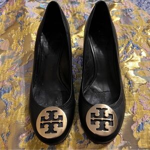 Tory Burch Black Sally Closed Toe Wedges Leather 7.5